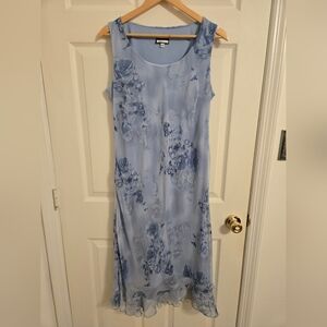 Y2K Floral Blue Sleeveless Bias Cut Dress Size 14